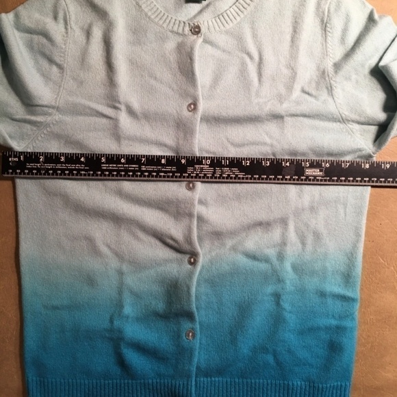 525 AMERICA 100% CASHMERE Cardigan, NWOT, Long Sleeve, AQUA BLUE OMBRE, Size L - Picture 4 of 8